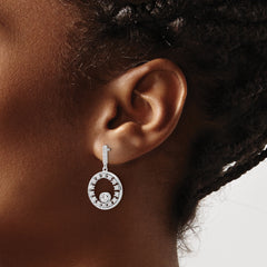 Pure Fire Sterling Silver Rhodium-plated Fancy Circle CZ Dangle Post Earrin