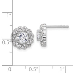 Pure Fire Sterling Silver Rhod-plated CZ Round Post Earrings