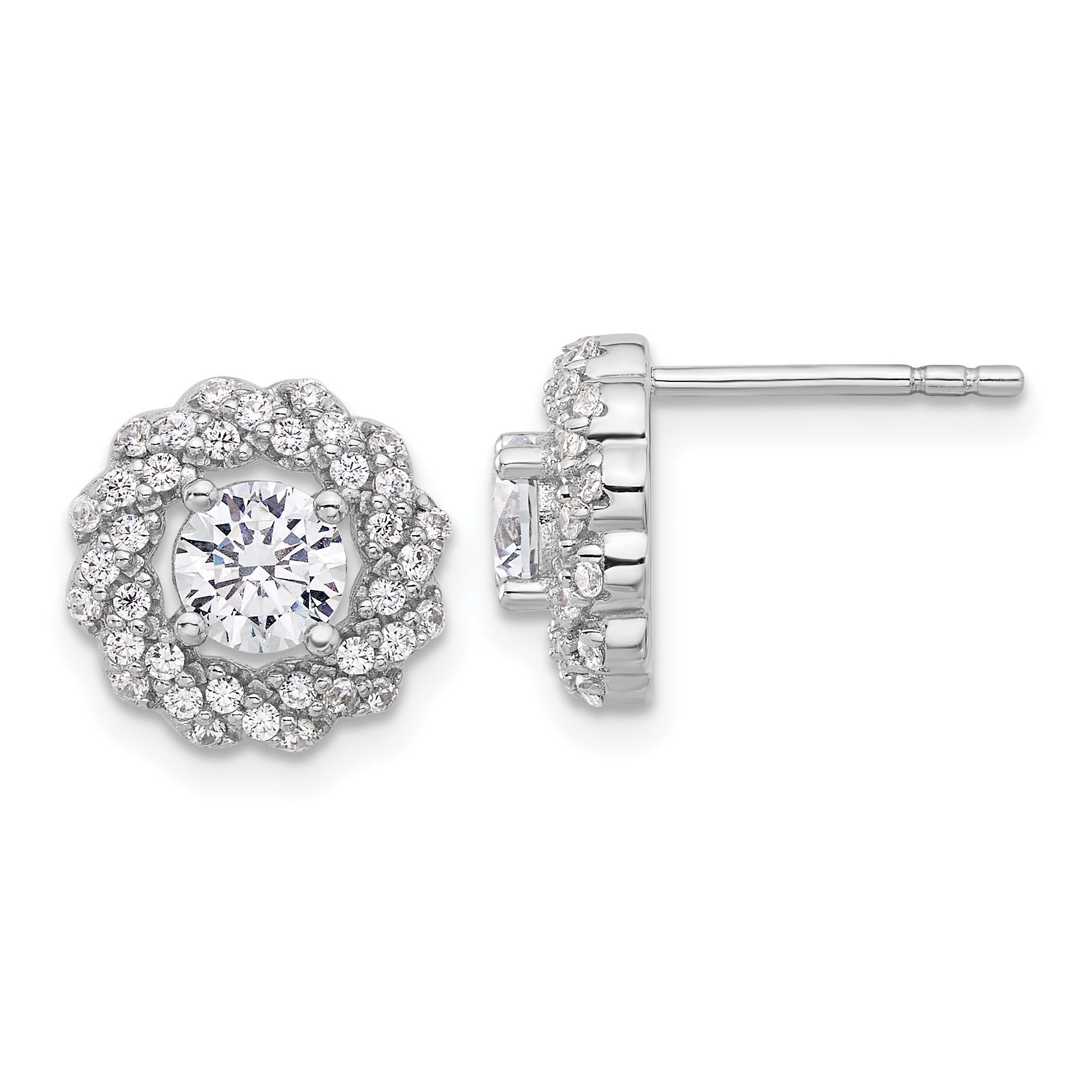 Pure Fire Sterling Silver Rhod-plated CZ Round Post Earrings