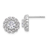 Pure Fire Sterling Silver Rhod-plated CZ Round Post Earrings