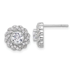 Pure Fire Sterling Silver Rhod-plated CZ Round Post Earrings