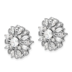 Sterling Silver Rhodium-plated CZ Floral Post Earrings