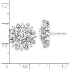 Sterling Silver Rhodium-plated CZ Floral Post Earrings