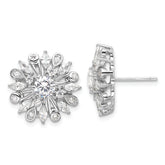 Sterling Silver Rhodium-plated CZ Floral Post Earrings