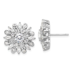 Sterling Silver Rhodium-plated CZ Floral Post Earrings