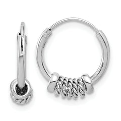 Sterling Silver Rhodium-plated Polished/Textured Endless Hoop Earrings