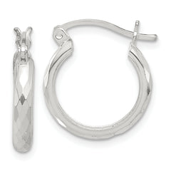 Sterling Silver Polished Textured Hoop Earrings