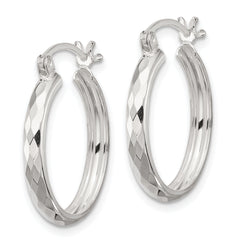 Sterling Silver Polished Textured Hoop Earrings