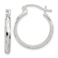 Sterling Silver Polished Textured Hoop Earrings
