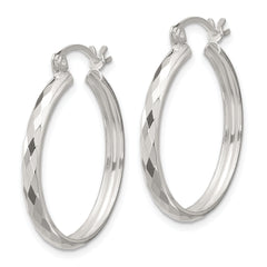 Sterling Silver Polished Textured Hoop Earrings