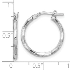 Sterling Silver Rhodium-plated Polished Textured 1.60mm Hoop Earrings