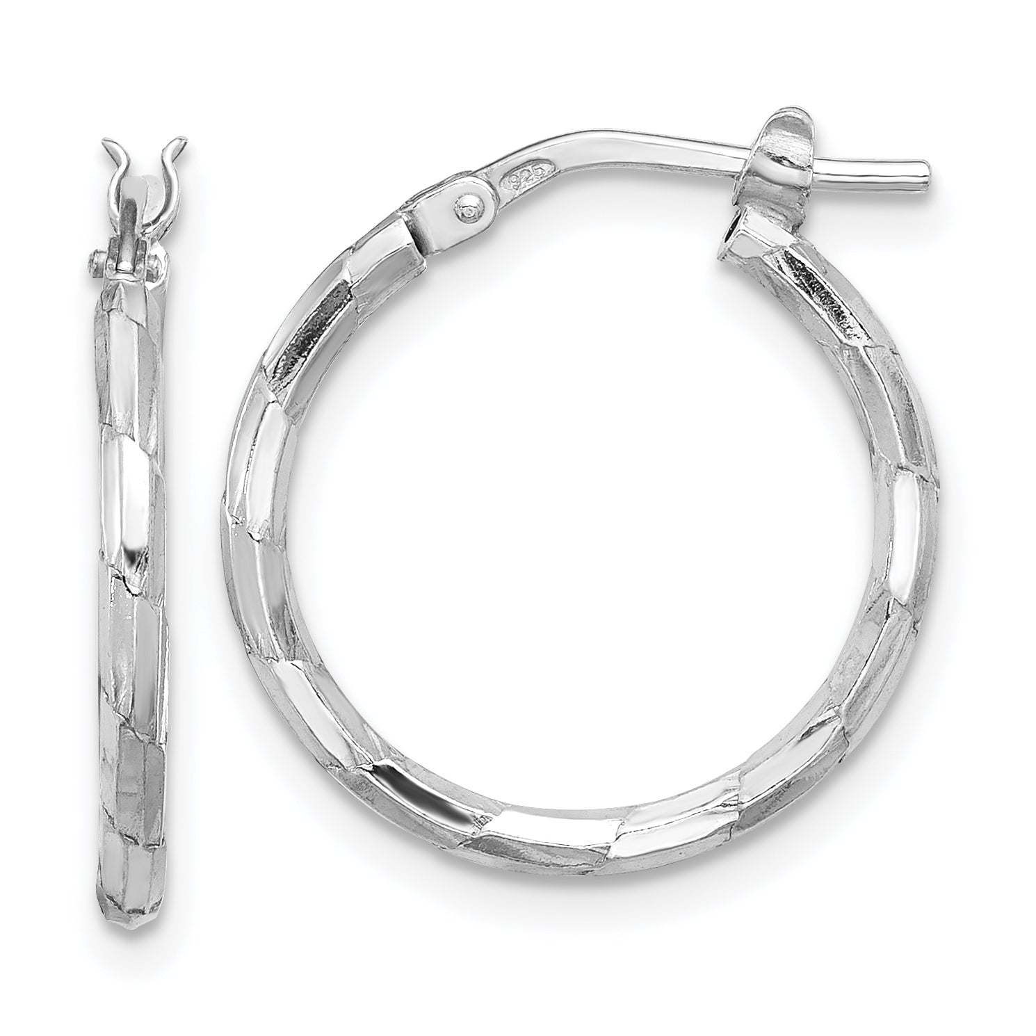 Sterling Silver Rhodium-plated Polished Textured 1.60mm Hoop Earrings