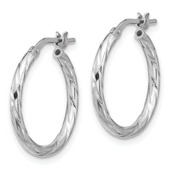 Sterling Silver Rhodium-plated Polished Diamond-cut 2.00mm Hoop Earrings