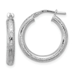 Sterling Silver Rhodium-plated Diamond-cut 3.00mm Hoop Earrings
