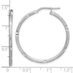Sterling Silver Rhodium-plated Satin and Polished D/C Hoop Earrings