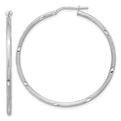 Sterling Silver Rhodium-plated Satin and Polished D/C Hoop Earrings