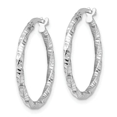 Sterling Silver Rhodium-plated Polished Diamond-cut Twist 2mm Hoop Earrings