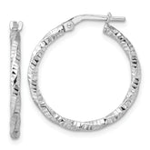 Sterling Silver Rhodium-plated Polished Diamond-cut Twist 2mm Hoop Earrings