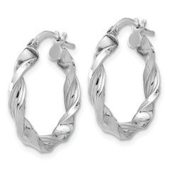 Sterling Silver Rhodium-plated Polished & Textured Twisted Hoop Earrings
