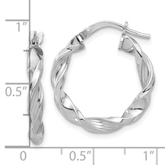 Sterling Silver Rhodium-plated Polished & Textured Twisted Hoop Earrings