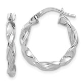 Sterling Silver Rhodium-plated Polished & Textured Twisted Hoop Earrings