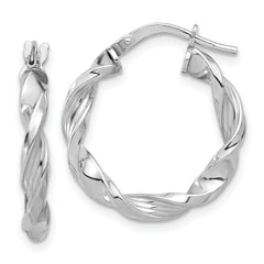 Sterling Silver Rhodium-plated Polished & Textured Twisted Hoop Earrings