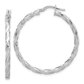 Sterling Silver Rhodium-plated Polished Twisted Hoop Earrings