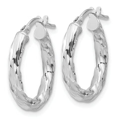 Sterling Silver Rh-plated Polished and Textured Twisted Oval Hoop Earrings