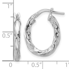 Sterling Silver Rh-plated Polished and Textured Twisted Oval Hoop Earrings
