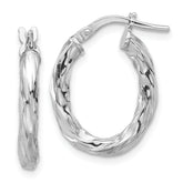 Sterling Silver Rh-plated Polished and Textured Twisted Oval Hoop Earrings