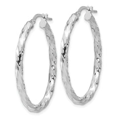Sterling Silver Rh-plated Polished and Textured Twisted Oval Hoop Earrings