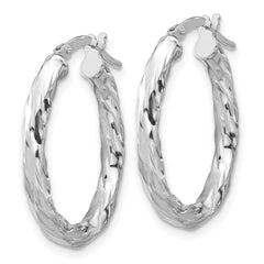 Sterling Silver Rh-plated Polished and Textured Twisted Oval Hoop Earrings