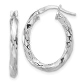 Sterling Silver Rh-plated Polished and Textured Twisted Oval Hoop Earrings