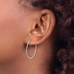 Sterling Silver Polished and Hammered Medium Round Hoop Earrings