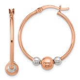 Sterling Silver and Rose-tone Polished Beaded Hoop Earrings