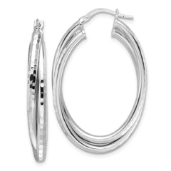 Sterling Silver Rhodium-plated Polished Diamond-cut Hoop Earrings
