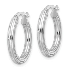 Sterling Silver RH-plated Polished Ridged 3mm Round Hoop Earrings