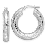 Sterling Silver Rhodium-plated Laser-cut 5mm Round Hoop Earrings