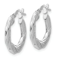 Sterling Silver RH-plated Polished and Textured Twisted Hoop Earrings