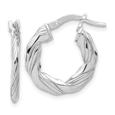 Sterling Silver RH-plated Polished and Textured Twisted Hoop Earrings