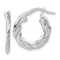 Sterling Silver RH-plated Polished and Textured Twisted Hoop Earrings