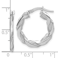 Sterling Silver RH-plated Polished and Textured Twisted Hoop Earrings
