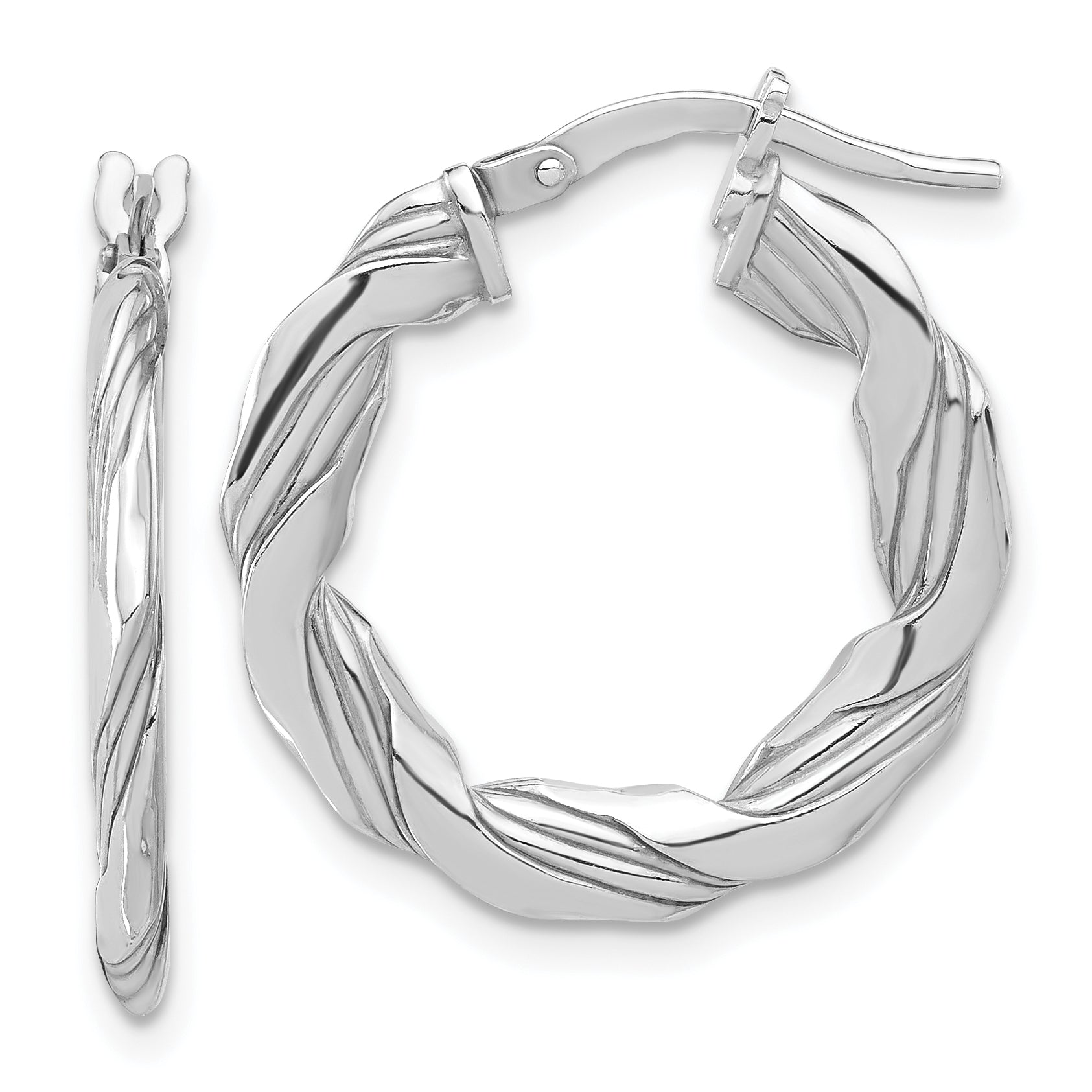 Sterling Silver RH-plated Polished and Textured Twisted Hoop Earrings