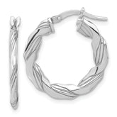 Sterling Silver RH-plated Polished and Textured Twisted Hoop Earrings