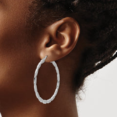 Sterling Silver RH-plated Polished and Textured Twisted Hoop Earrings
