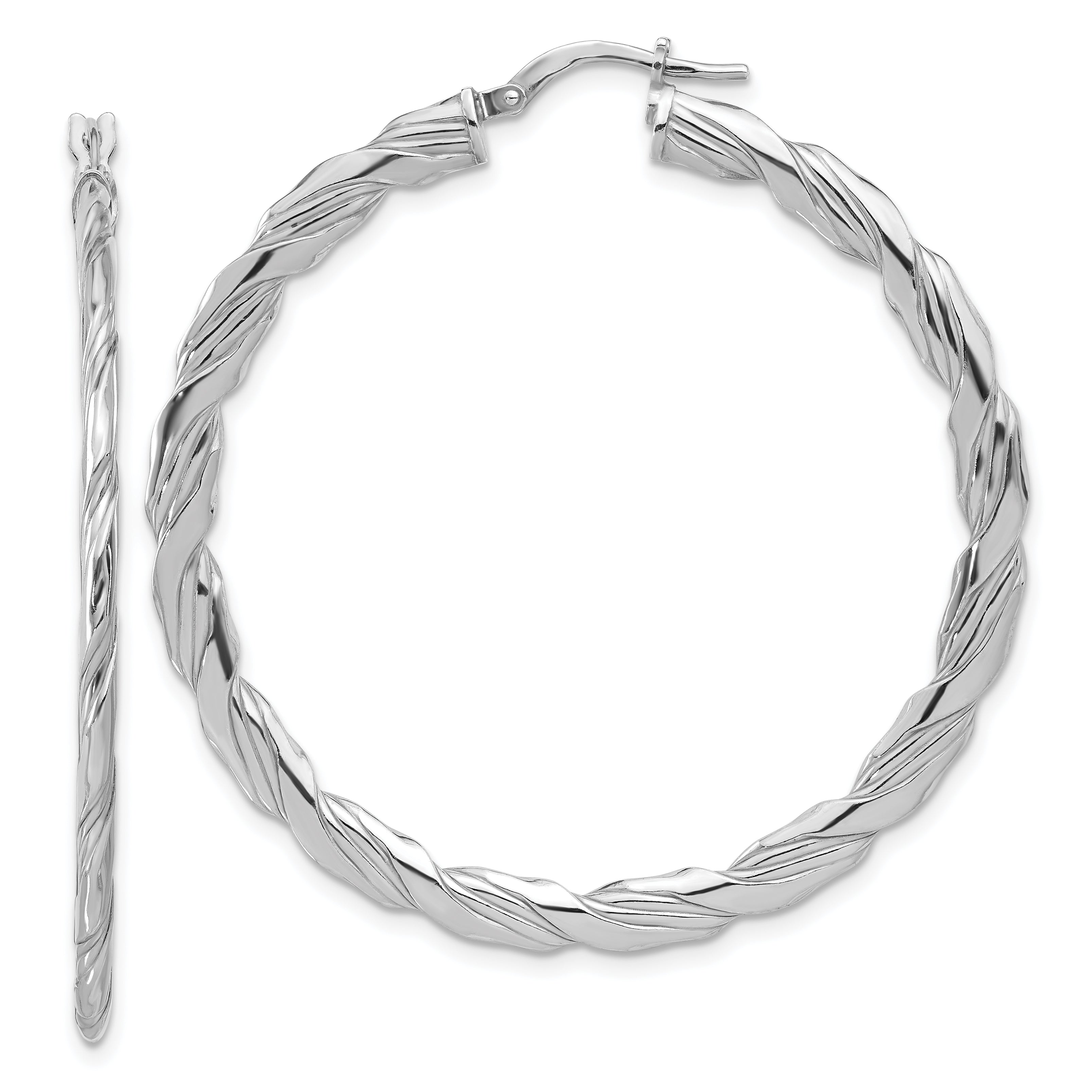 Sterling Silver RH-plated Polished and Textured Twisted Hoop Earrings
