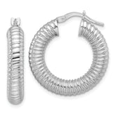 Sterling Silver RH-plated Polish Hollow Spiral Round Hoop Earrings
