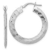 Sterling Silver Rhodium-plated D/C Knife Edge Round Hoop Earrings