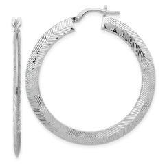 Sterling Silver Rhodium-plated D/C Knife Edge Round Hoop Earrings