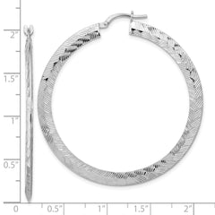 Sterling Silver Rhodium-plated D/C Knife Edge Round Hoop Earrings